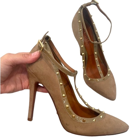 SCHUTZ Tan Heels with Gold Studs - Picture 3 of 10